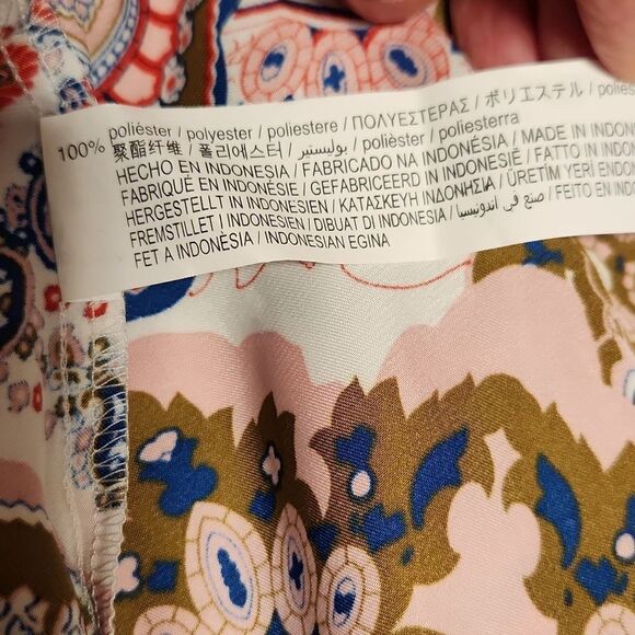 Zara multicolor print v-neck button down long sleeve blouse. Sz S oversized - Picture 8 of 9